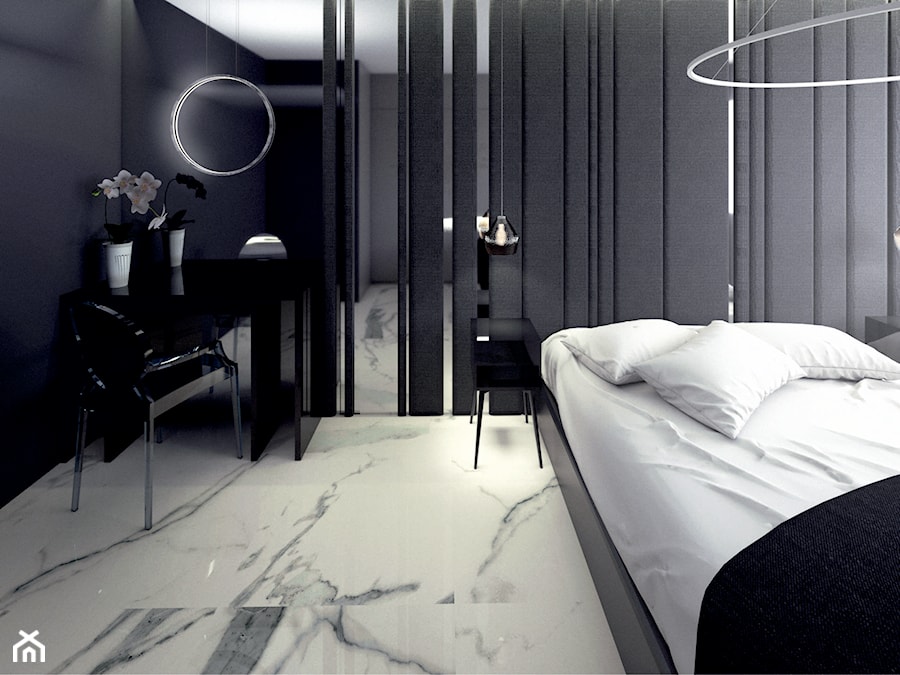 Mieszkanie w stylu glamour - Średnia czarna sypialnia, styl glamour - zdjęcie od DNAarchitekci