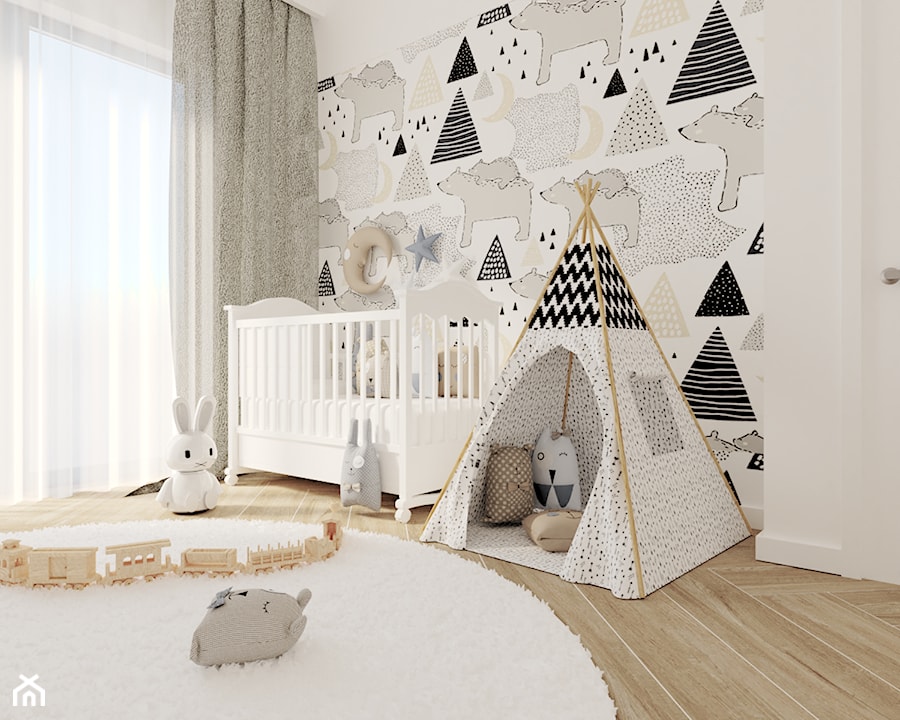 Pokój niemowlaka - Średni biały pokój dziecka dla niemowlaka dla chłopca dla dziewczynki - zdjęcie od DNAarchitekci