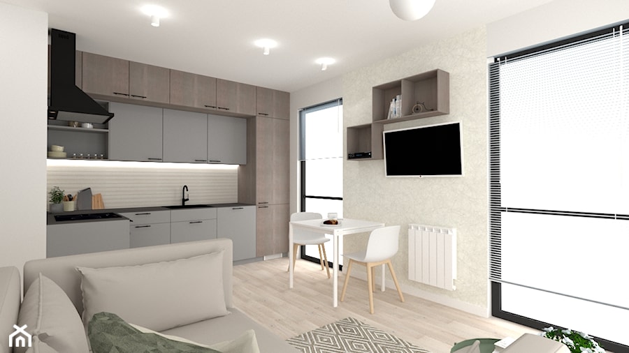 Minimalistyczna kawalerka w Krakowie, 26 m2 - Salon, styl minimalistyczny - zdjęcie od In-Design Projektowanie i Home Staging