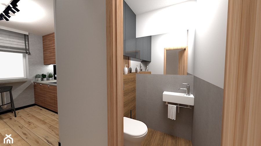 Mieszkanie dla młodego małżeństwa - Mała bez okna z lustrem łazienka, styl industrialny - zdjęcie od In-Design Projektowanie i Home Staging