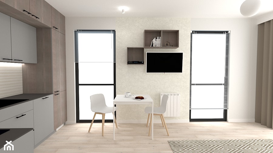 Minimalistyczna kawalerka w Krakowie, 26 m2 - Jadalnia, styl minimalistyczny - zdjęcie od In-Design Projektowanie i Home Staging