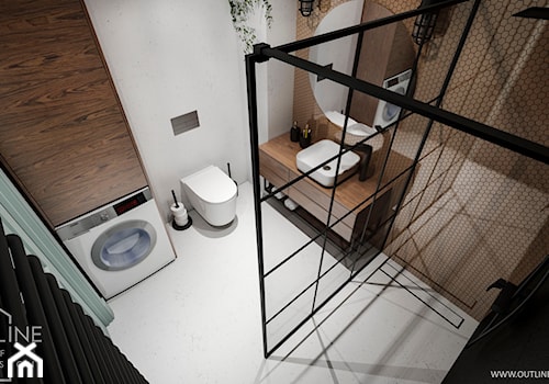 Mieszkanie w stylu industrialnym - Średnia bez okna z pralką / suszarką z lustrem łazienka, styl in ... - zdjęcie od Outline of Design