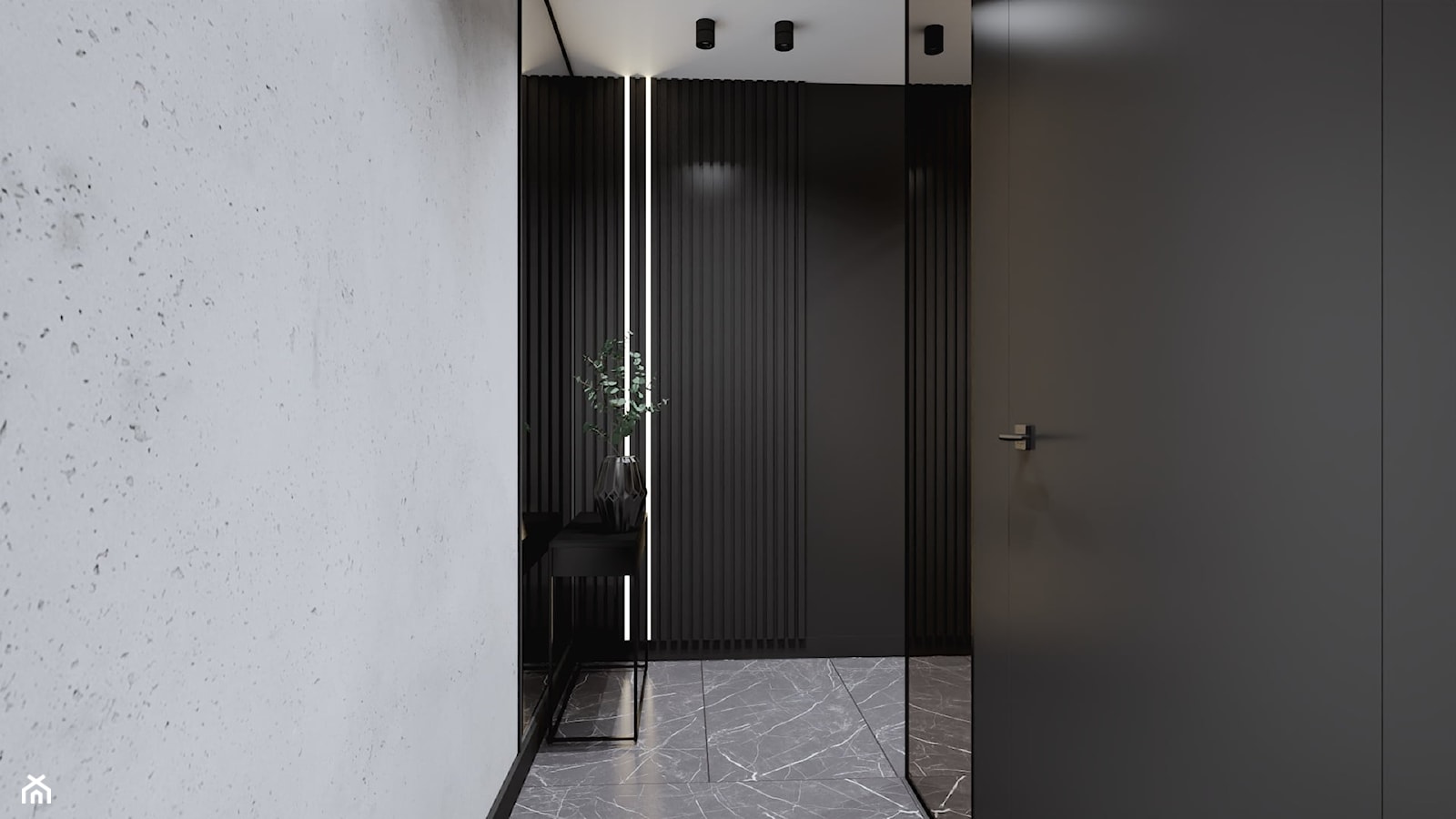 Mieszkanie 40m2 - Mały czarny szary hol / przedpokój, styl industrialny - zdjęcie od Outline of Design - Homebook