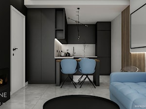 Kawalerka w stylu nowoczesnym - Mały czarny szary salon z kuchnią z jadalnią, styl nowoczesny - zdjęcie od Outline of Design