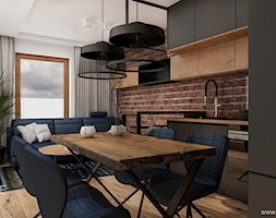 Mieszkanie w stylu nowoczesnym - Mały czarny szary salon z kuchnią z jadalnią, styl nowoczesny - zdjęcie od Outline of Design - Homebook