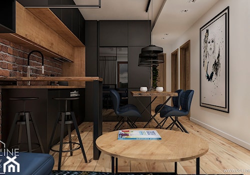 Mieszkanie w stylu nowoczesnym - Średnia otwarta z salonem biała z zabudowaną lodówką kuchnia w kształcie litery l, styl nowoczesny - zdjęcie od Outline of Design