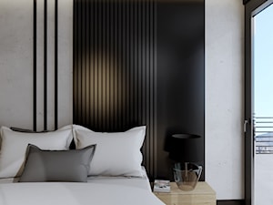 Mieszkanie 40m2 - Średnia czarna szara sypialnia z balkonem / tarasem, styl industrialny - zdjęcie od Outline of Design