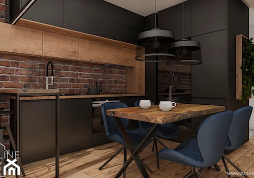 Mieszkanie w stylu nowoczesnym - Średnia otwarta czarna z zabudowaną lodówką kuchnia w kształcie litery l, styl nowoczesny - zdjęcie od Outline of Design