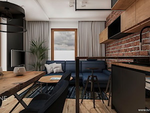 Mieszkanie w stylu nowoczesnym - Mały czarny szary salon z kuchnią z jadalnią, styl nowoczesny - zdjęcie od Outline of Design