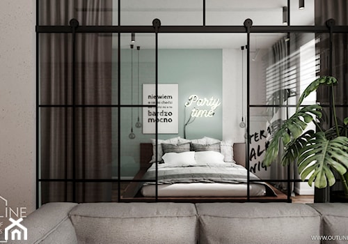 Mieszkanie w stylu industrialnym - Średnia niebieska szara sypialnia, styl industrialny - zdjęcie od Outline of Design