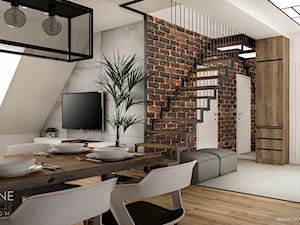 Nowoczesna mieszkanie na poddaszu w stylu industrialnym - Średni biały szary salon z jadalnią, styl industrialny - zdjęcie od Outline of Design