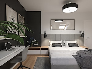 KRAKÓW, KAZIMIERZ, HARMONICA HOUSE - APARTAMENT NA WYNAJEM KRÓTKOTERMINOWY - Średnia biała czarna szara z biurkiem sypialnia na poddaszu, styl nowoczesny - zdjęcie od MIRAI STUDIO