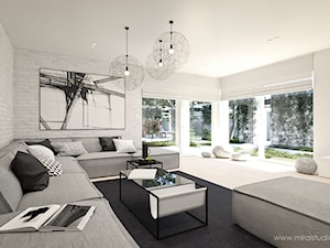 OLKUSZ, SŁONECZNA - DOM - Duży biały salon, styl minimalistyczny - zdjęcie od MIRAI STUDIO
