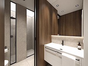 WARSZAWA, VERMEERA - MIESZKANIE - Średnia bez okna z lustrem z punktowym oświetleniem łazienka, styl minimalistyczny - zdjęcie od MIRAI STUDIO
