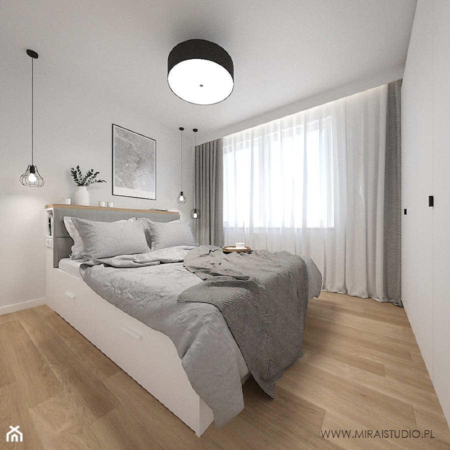 KRAKÓW, WROCŁAWSKA - MIESZKANIE - Średnia biała sypialnia, styl nowoczesny - zdjęcie od MIRAI STUDIO