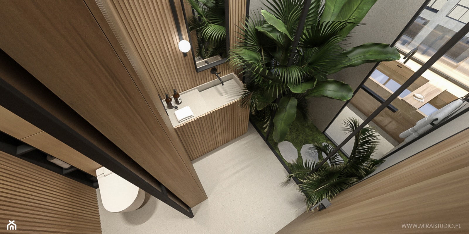 KONKURS AXOR ONE - ŁAZIENKA W STYLU JAPOŃSKIM / JAPANDI - Średnia jako pokój kąpielowy z marmurową podłogą łazienka z oknem, styl minimalistyczny - zdjęcie od MIRAI STUDIO - Homebook
