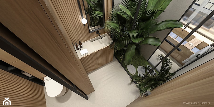 KONKURS AXOR ONE - ŁAZIENKA W STYLU JAPOŃSKIM / JAPANDI - Średnia jako pokój kąpielowy z marmurową podłogą łazienka z oknem, styl minimalistyczny - zdjęcie od MIRAI STUDIO