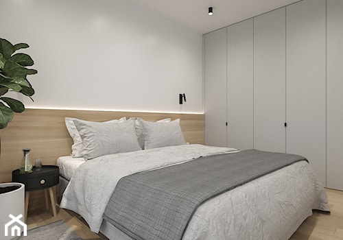 WARSZAWA, ROGALSKIEGO - MIESZKANIE - Średnia beżowa biała sypialnia, styl minimalistyczny - zdjęcie od MIRAI STUDIO