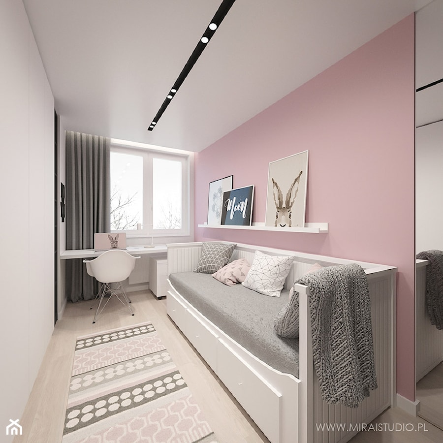 KRAKÓW, BOHATERÓW WRZEŚNIA - MIESZKANIE - Średni różowy pokój dziecka dla nastolatka dla dziewczynki, styl minimalistyczny - zdjęcie od MIRAI STUDIO