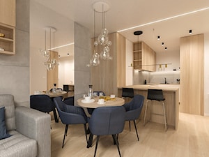 KRAKÓW, REDUTA - MIESZKANIE - Mała biała szara jadalnia w salonie w kuchni, styl minimalistyczny - zdjęcie od MIRAI STUDIO
