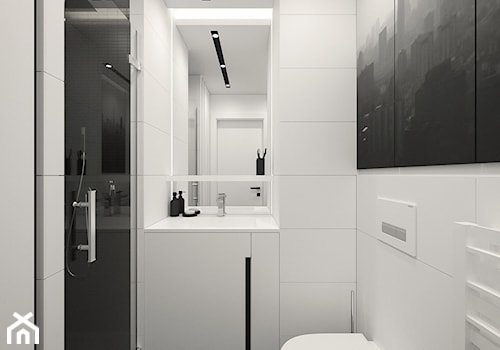 KRAKÓW, BOHATERÓW WRZEŚNIA - MIESZKANIE - Mała bez okna z lustrem z punktowym oświetleniem łazienka, styl minimalistyczny - zdjęcie od MIRAI STUDIO