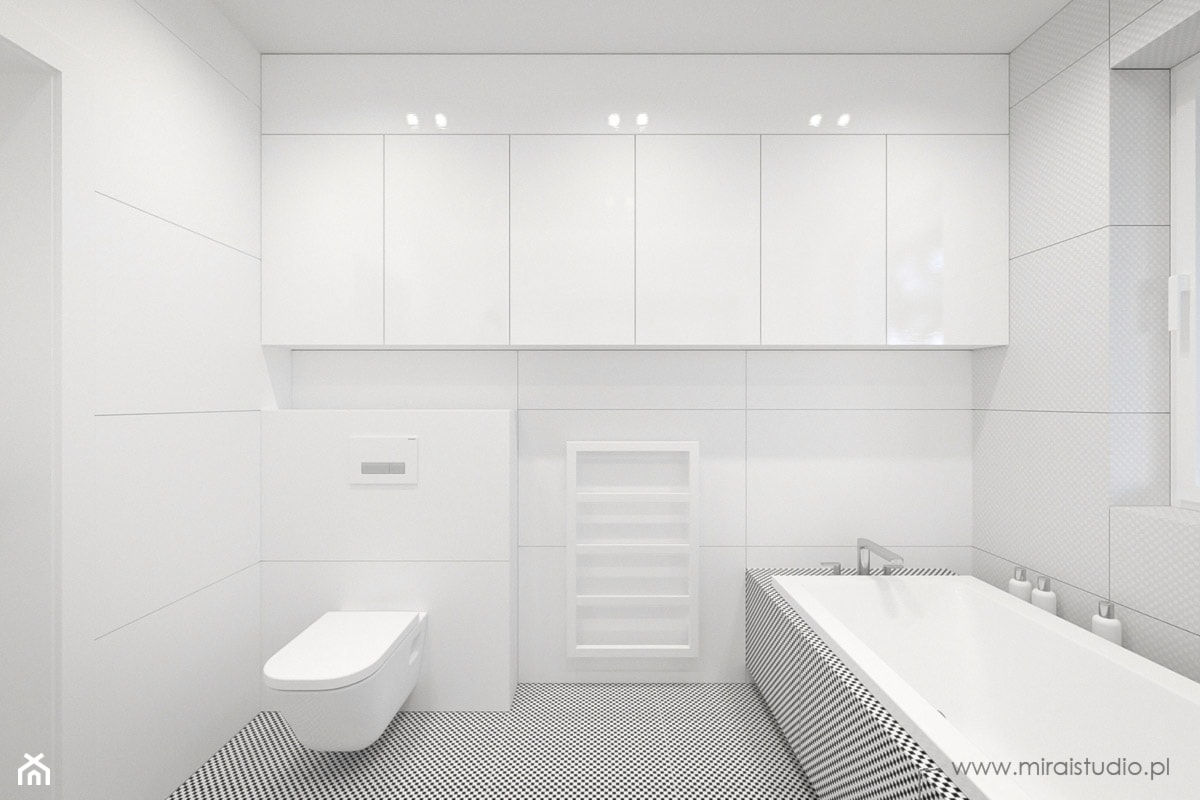 OLKUSZ, SŁONECZNA - DOM - Średnia z punktowym oświetleniem łazienka z oknem, styl minimalistyczny - zdjęcie od MIRAI STUDIO - Homebook