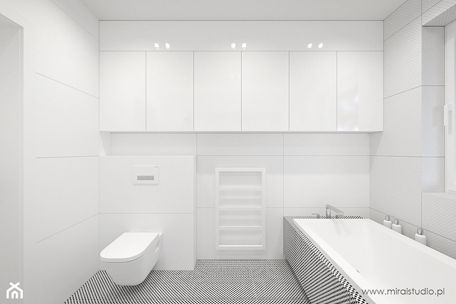 OLKUSZ, SŁONECZNA - DOM - Średnia z punktowym oświetleniem łazienka z oknem, styl minimalistyczny - zdjęcie od MIRAI STUDIO