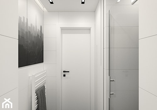 KRAKÓW, BOHATERÓW WRZEŚNIA - MIESZKANIE - Średnia bez okna ze szkłem na ścianie z punktowym oświetleniem łazienka, styl minimalistyczny - zdjęcie od MIRAI STUDIO