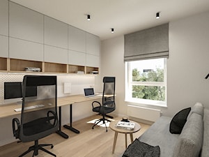 WARSZAWA, ROGALSKIEGO - MIESZKANIE - Średnie w osobnym pomieszczeniu z sofą białe biuro, styl skandynawski - zdjęcie od MIRAI STUDIO