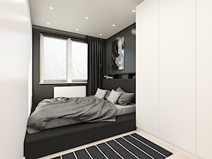 WARSZAWA, NOWAKA-JEZIORAŃSKIEGO - MIESZKANIE - Mała biała czarna sypialnia, styl minimalistyczny - zdjęcie od MIRAI STUDIO