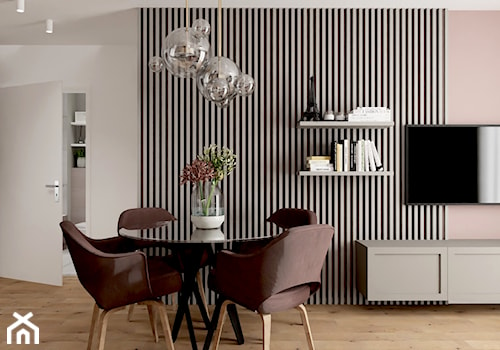 Projekt mieszkania dla singielki - Mała beżowa biała różowa jadalnia w salonie, styl nowoczesny - zdjęcie od n.strzyga - Natalia Strzyga