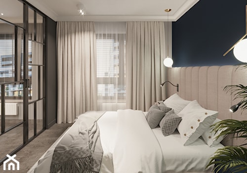 PROJEKT MIESZKANIA - MOKOTÓW I - Średnia niebieska szara sypialnia, styl glamour - zdjęcie od Loro Design