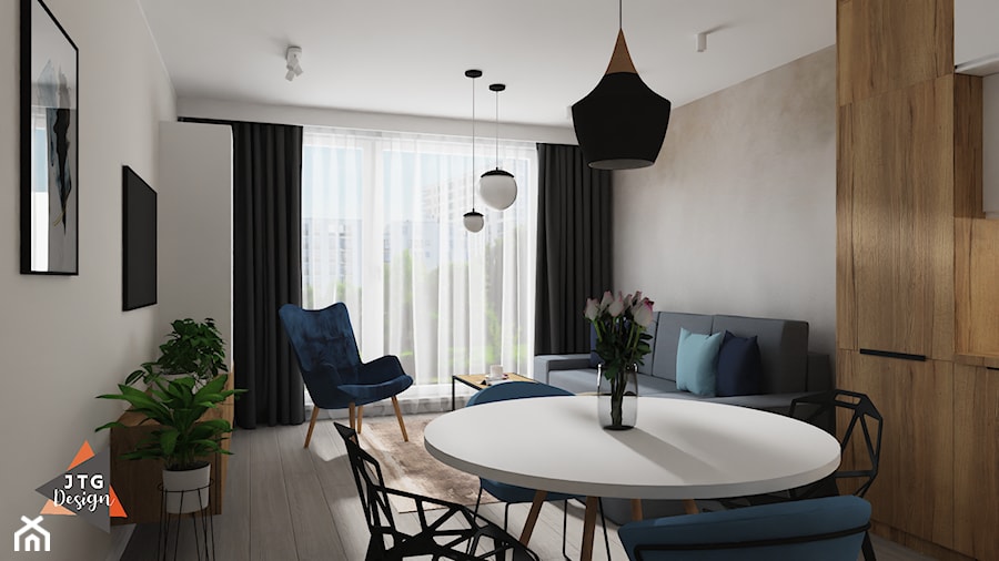 Nowoczesne mieszkania dla pary - Średni szary salon z jadalnią, styl nowoczesny - zdjęcie od JTG Design