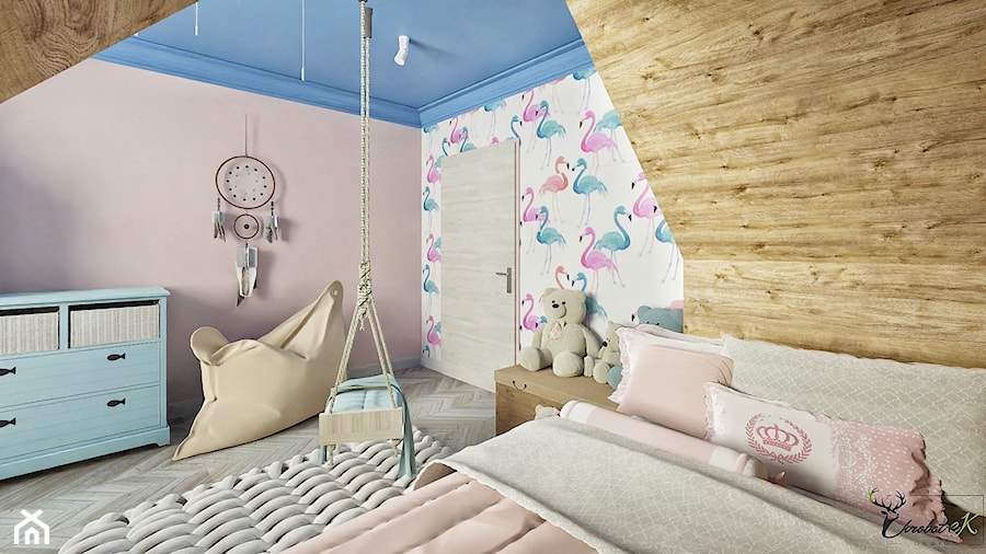 Pokój dla dziewczynki 2 - Duży beżowy biały niebieski pokój dziecka dla dziecka dla dziewczynki, styl nowoczesny - zdjęcie od NORDMOSS