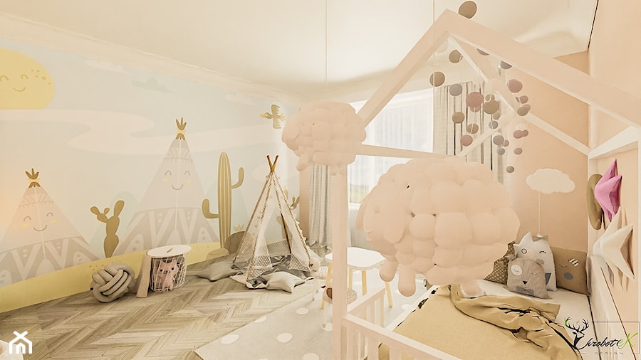 Pokój dla dziewczynki - Duży beżowy pokój dziecka dla dziecka dla dziewczynki, styl tradycyjny - zdjęcie od NORDMOSS