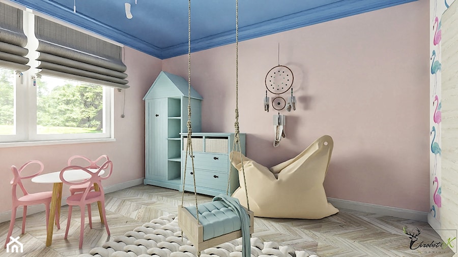 Pokój dla dziewczynki 2 - Duży różowy niebieski pokój dziecka dla dziecka dla dziewczynki, styl nowoczesny - zdjęcie od NORDMOSS
