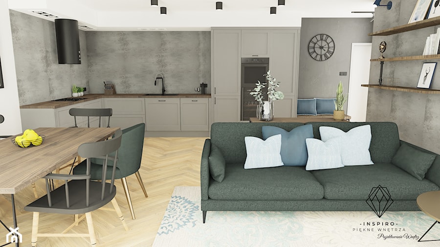 Salon z kuchnią Loft - zdjęcie od INSPIRO Studio Projektowania Wnętrz