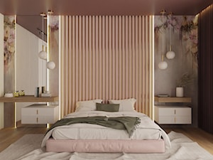 Kobica sypialnia w odcieniach różu, bieli oraz śliwki - zdjęcie od Mastmi design