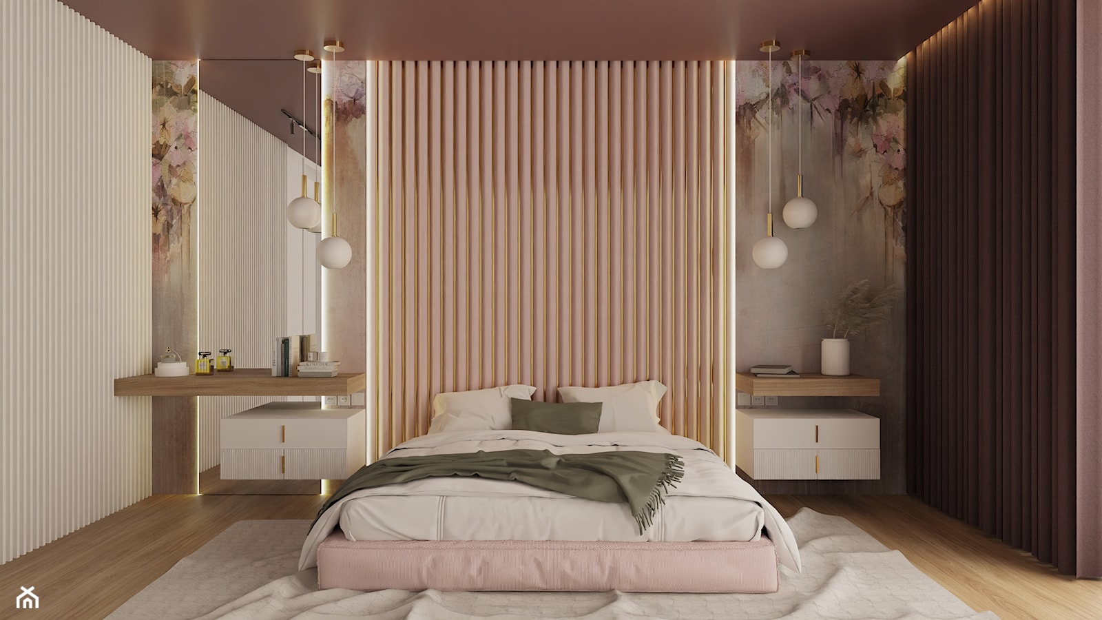 Kobica sypialnia w odcieniach różu, bieli oraz śliwki - zdjęcie od Mastmi design - Homebook