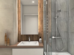 Łazienka w bloku w dwóch wersjach - Mała bez okna z lustrem z punktowym oświetleniem łazienka, styl nowoczesny - zdjęcie od PROSTY UKŁAD - ARCHITEKTURA WNĘTRZ