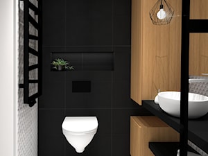 Projekt strefy dziennej w czerni - Mała bez okna z lustrem łazienka, styl nowoczesny - zdjęcie od PROSTY UKŁAD - ARCHITEKTURA WNĘTRZ