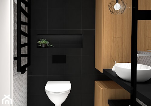 Projekt strefy dziennej w czerni - Mała bez okna z lustrem łazienka, styl nowoczesny - zdjęcie od PROSTY UKŁAD - ARCHITEKTURA WNĘTRZ
