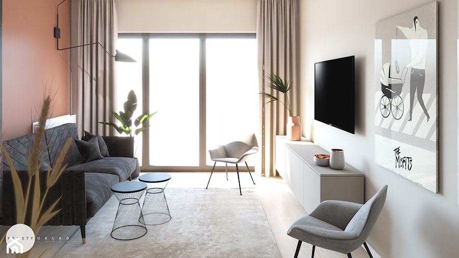 Cozy minimalism - Średni brązowy szary salon, styl nowoczesny - zdjęcie od PROSTY UKŁAD - ARCHITEKTURA WNĘTRZ