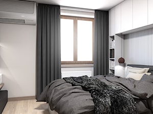 Sypialnia w dwóch odsłonach - Średnia czarna szara sypialnia, styl nowoczesny - zdjęcie od PROSTY UKŁAD - ARCHITEKTURA WNĘTRZ