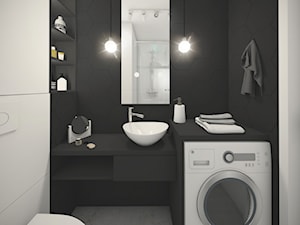 Kawalerka 23 m2 Kraków - Mała bez okna z pralką / suszarką z lustrem z punktowym oświetleniem łazienka, styl nowoczesny - zdjęcie od PROSTY UKŁAD - ARCHITEKTURA WNĘTRZ
