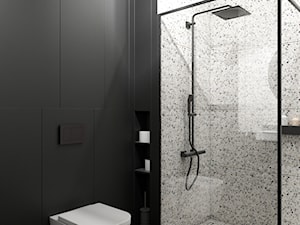 Cozy minimalism - Bez okna z marmurową podłogą łazienka, styl minimalistyczny - zdjęcie od PROSTY UKŁAD - ARCHITEKTURA WNĘTRZ