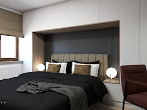Sypialnia w dwóch odsłonach - Mała biała czarna z biurkiem sypialnia, styl nowoczesny - zdjęcie od PROSTY UKŁAD - ARCHITEKTURA WNĘTRZ