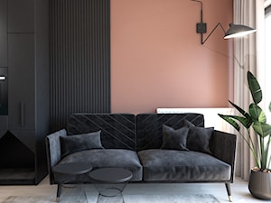 Cozy minimalism - Mały czarny różowy salon, styl nowoczesny - zdjęcie od PROSTY UKŁAD - ARCHITEKTURA WNĘTRZ