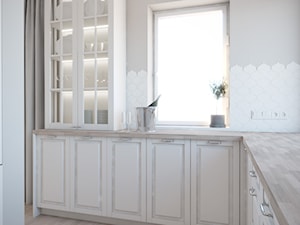 Kuchnia i łazienka w stylu Nowojorskim - Mała zamknięta biała szara z zabudowaną lodówką kuchnia w kształcie litery l z oknem, styl glamour - zdjęcie od PROSTY UKŁAD - ARCHITEKTURA WNĘTRZ