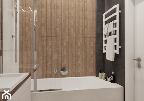 Łazienka w bloku w dwóch wersjach - Mała bez okna z lustrem z punktowym oświetleniem łazienka, styl nowoczesny - zdjęcie od PROSTY UKŁAD - ARCHITEKTURA WNĘTRZ